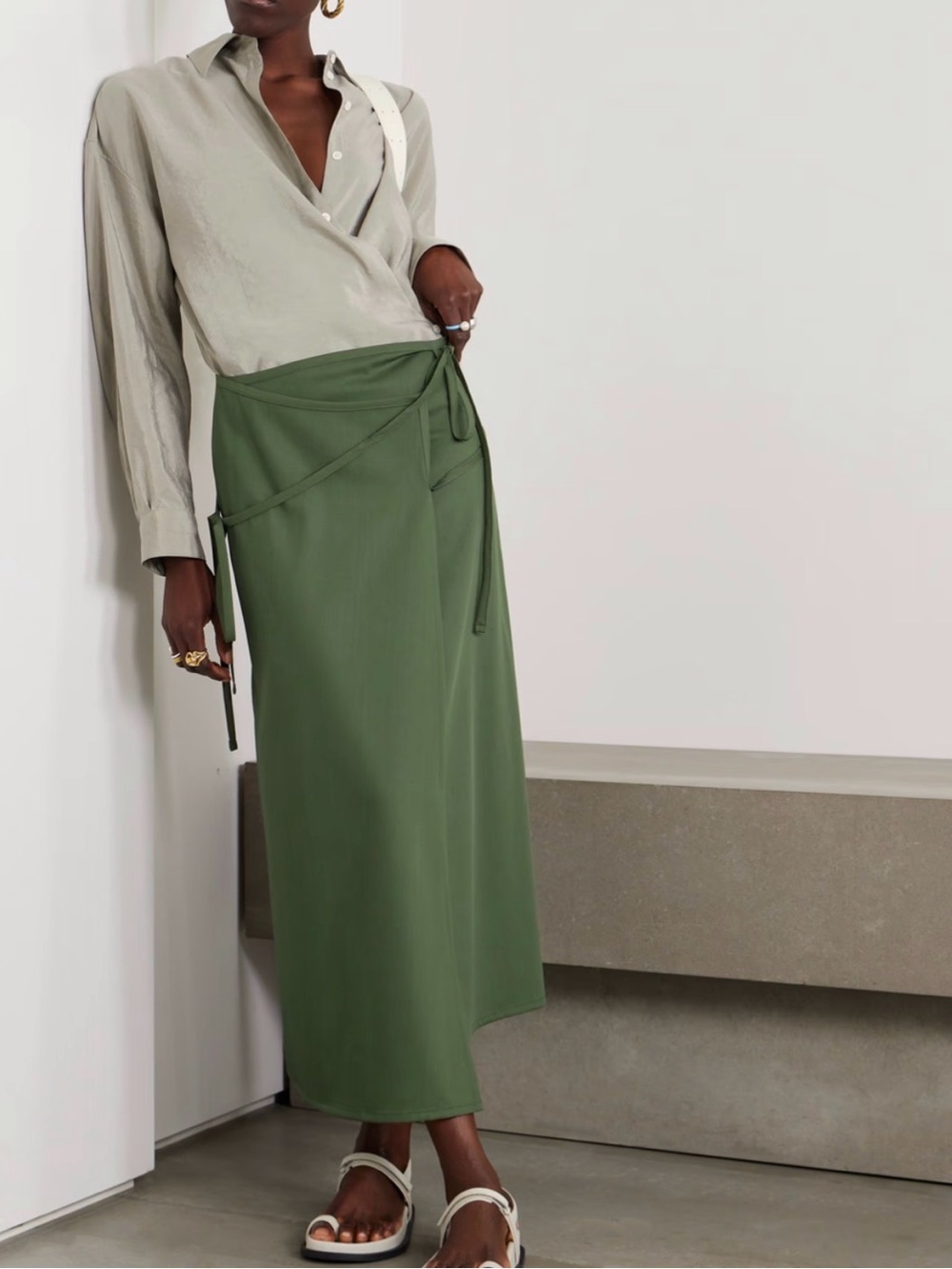 Lemaire Tied-Waist Wrapped Midi Skirt, green, 38